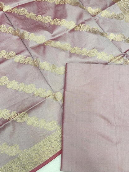 Mauve Katan Plain Banarasi 3 pcs Suit Set 650JD_KP4