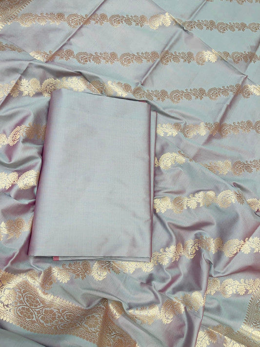 Grey Katan Plain Banarasi 3 pcs Suit Set 650JD_KP5