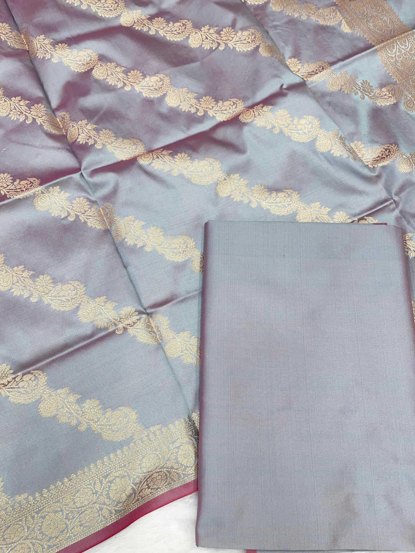 Grey Katan Plain Banarasi 3 pcs Suit Set 650JD_KP5