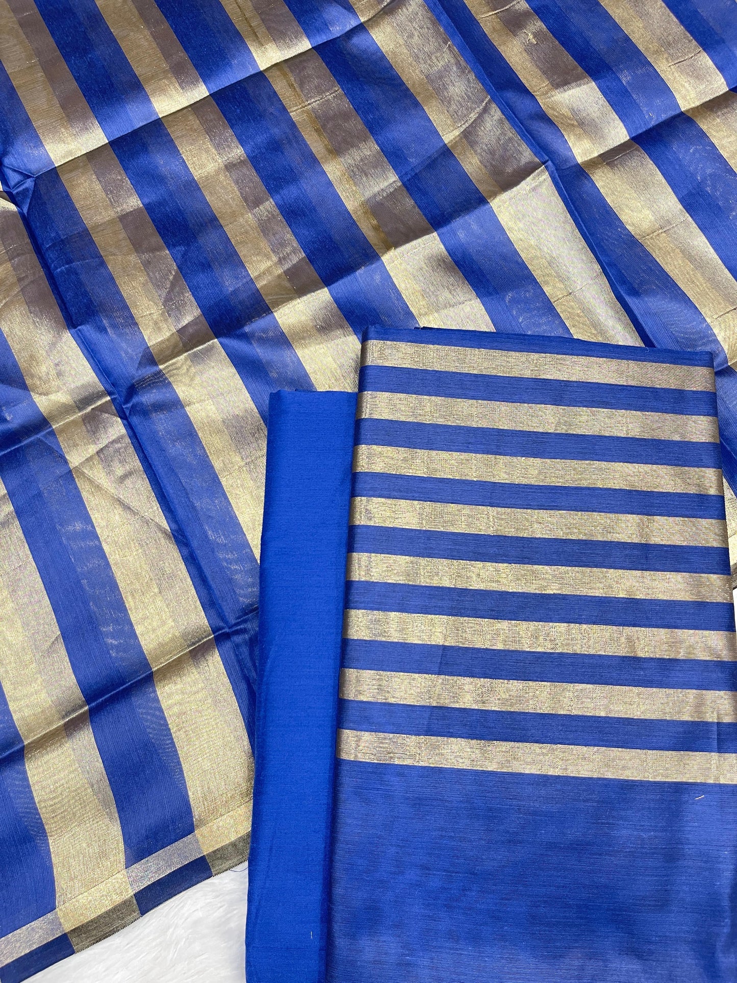 Blue Cotton Silk Banarasi 3 pcs Suit Set 650JD_CS1