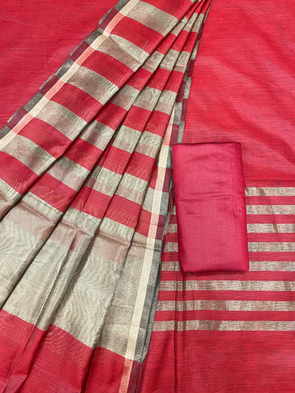 Red Cotton Silk Banarasi 3 pcs Suit Set 650JD_CS3