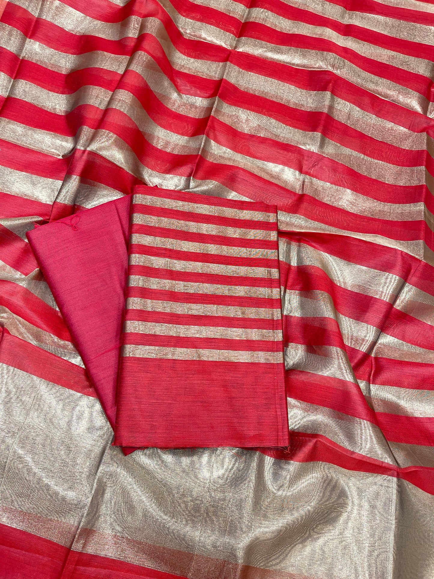 Red Cotton Silk Banarasi 3 pcs Suit Set 650JD_CS3