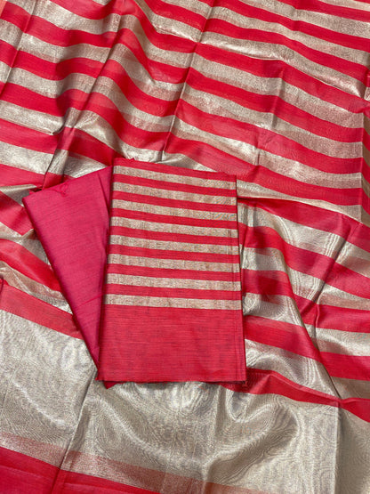 Red Cotton Silk Banarasi 3 pcs Suit Set 650JD_CS3