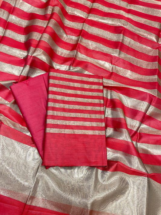 Red Cotton Silk Banarasi 3 pcs Suit Set 650JD_CS3