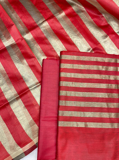 Red Cotton Silk Banarasi 3 pcs Suit Set 650JD_CS3