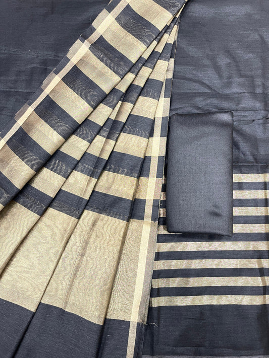 Black Cotton Silk Banarasi 3 pcs Suit Set 650JD_CS4