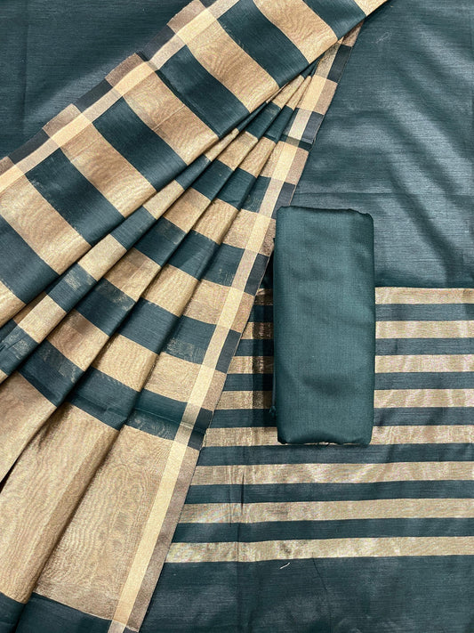Dark Green Cotton Silk Banarasi 3 pcs Suit Set 650JD_CS5