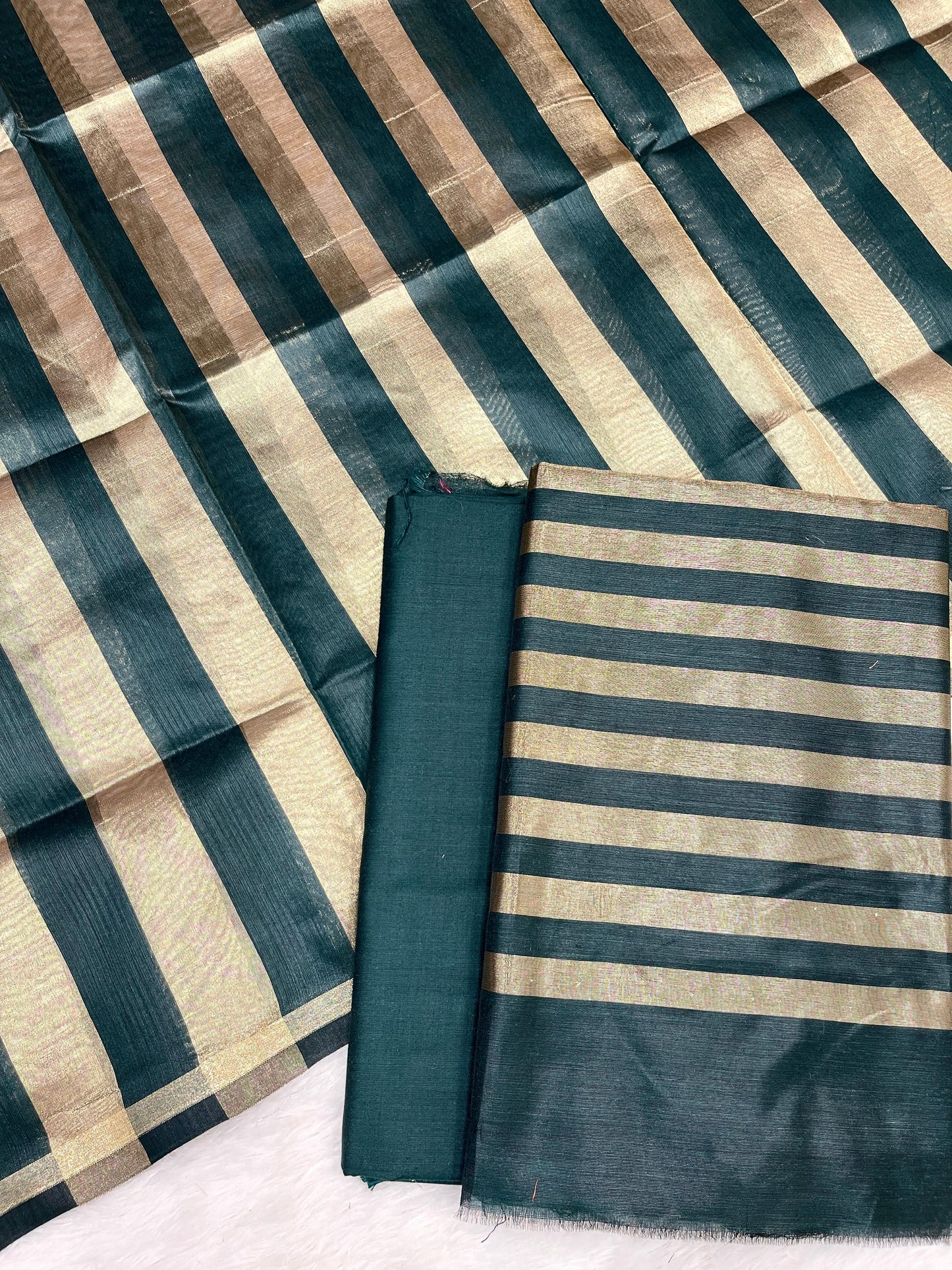 Dark Green Cotton Silk Banarasi 3 pcs Suit Set 650JD_CS5