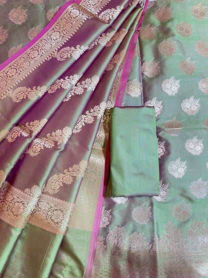 Mehndi Green Semi Katan Silk Banarasi 3 pcs Suit Set 750SHL_SK1