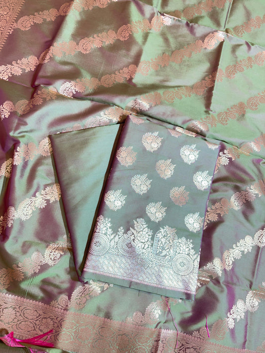 Mehndi Green Semi Katan Silk Banarasi 3 pcs Suit Set 750SHL_SK1