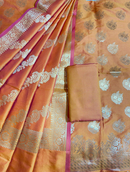 Orange Semi Katan Silk Banarasi 3 pcs Suit Set 750SHL_SK2