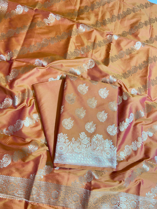 Orange Semi Katan Silk Banarasi 3 pcs Suit Set 750SHL_SK2