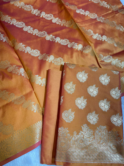 Orange Semi Katan Silk Banarasi 3 pcs Suit Set 750SHL_SK2