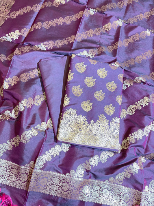 Purple Semi Katan Silk Banarasi 3 pcs Suit Set 750SHL_SK3