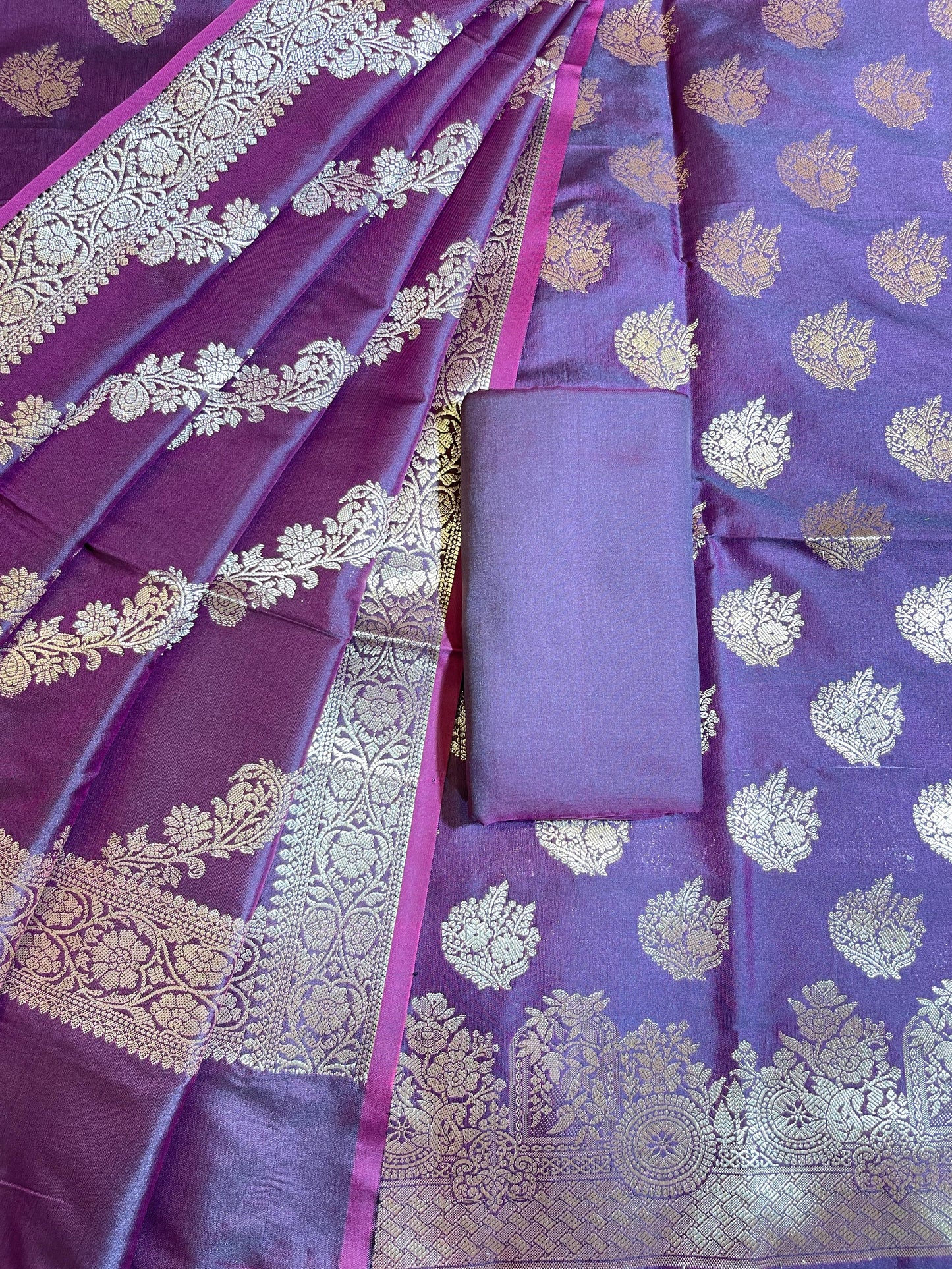 Purple Semi Katan Silk Banarasi 3 pcs Suit Set 750SHL_SK3