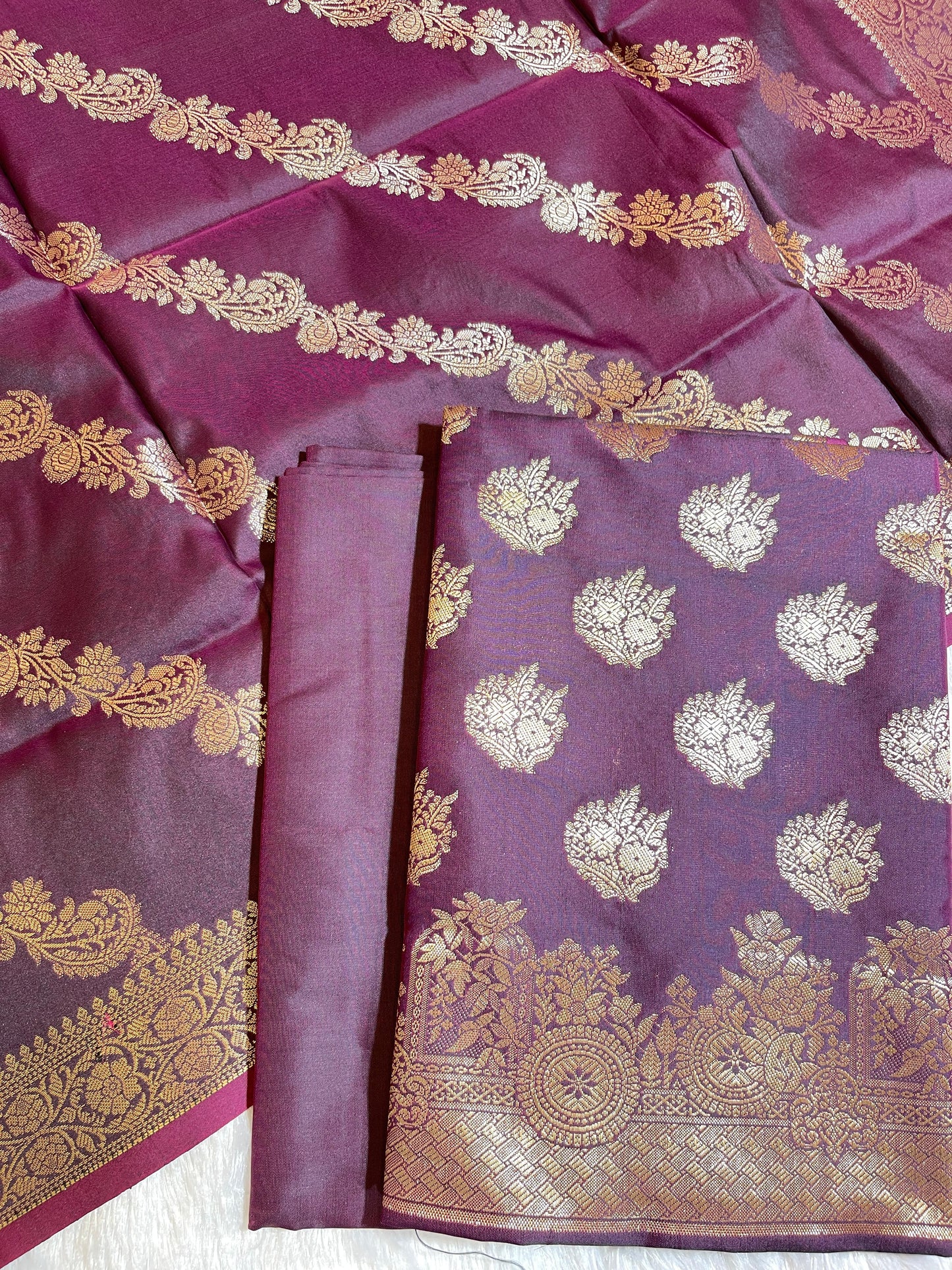 Purple Semi Katan Silk Banarasi 3 pcs Suit Set 750SHL_SK3
