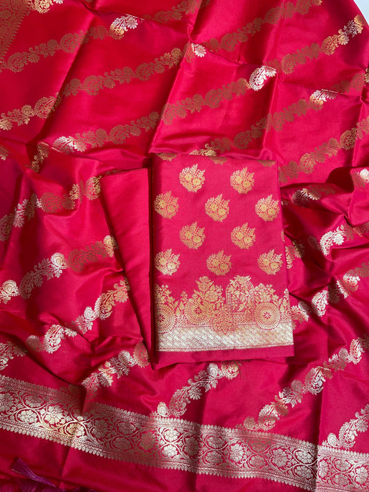 Red Semi Katan Silk Banarasi 3 pcs Suit Set 750SHL_SK4