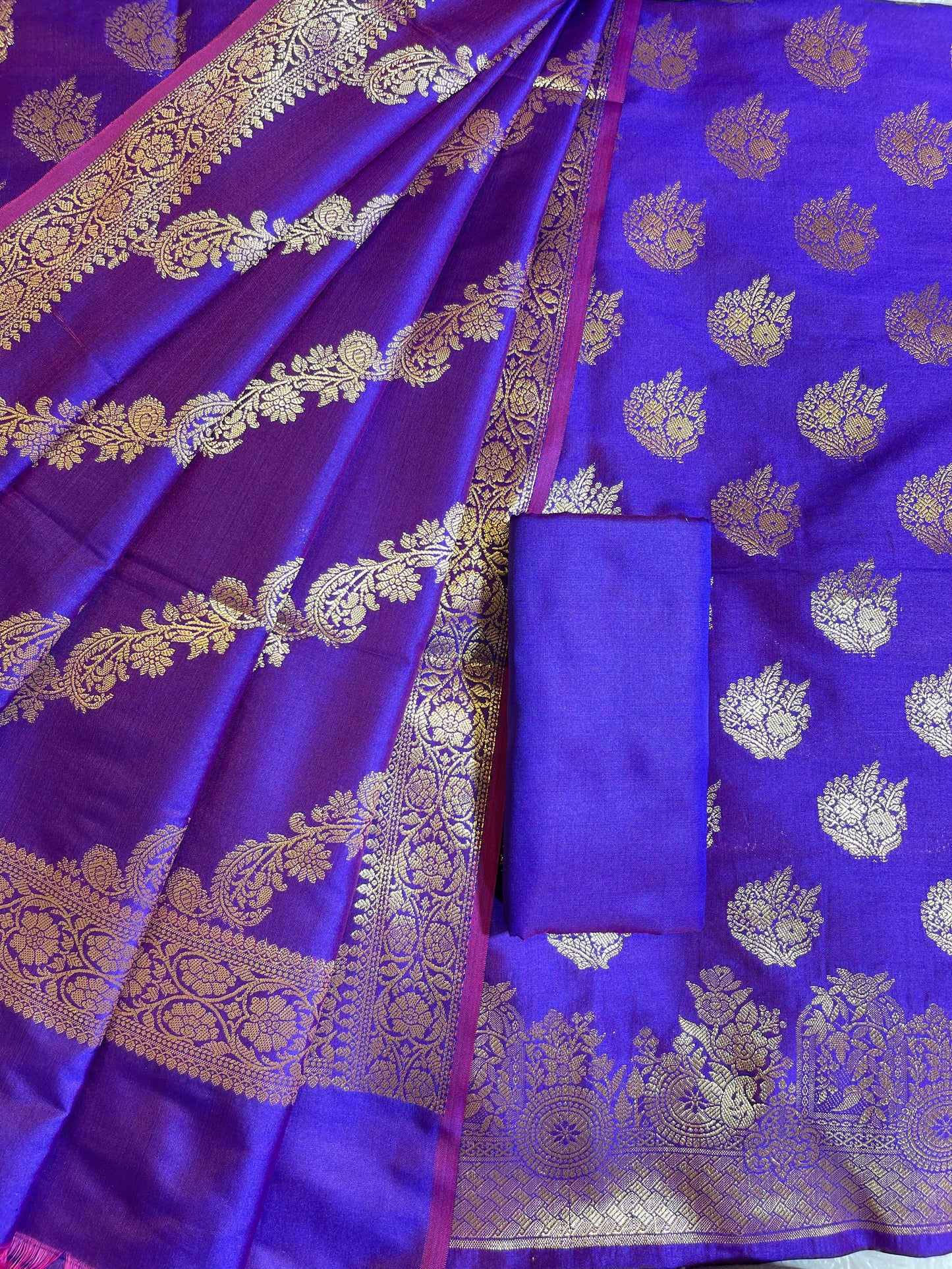 Royal Blue Semi Katan Silk Banarasi 3 pcs Suit Set 750SHL_SK6