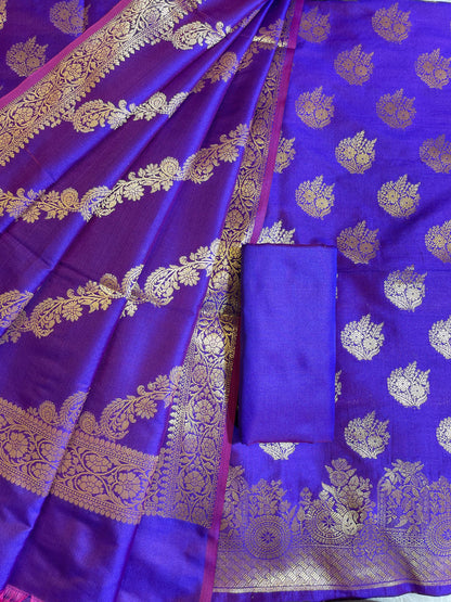 Royal Blue Semi Katan Silk Banarasi 3 pcs Suit Set 750SHL_SK6
