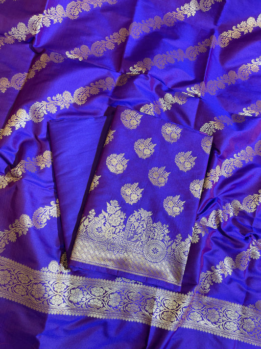 Royal Blue Semi Katan Silk Banarasi 3 pcs Suit Set 750SHL_SK6