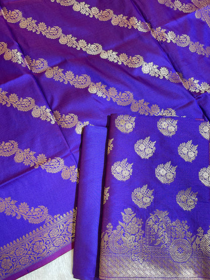 Royal Blue Semi Katan Silk Banarasi 3 pcs Suit Set 750SHL_SK6
