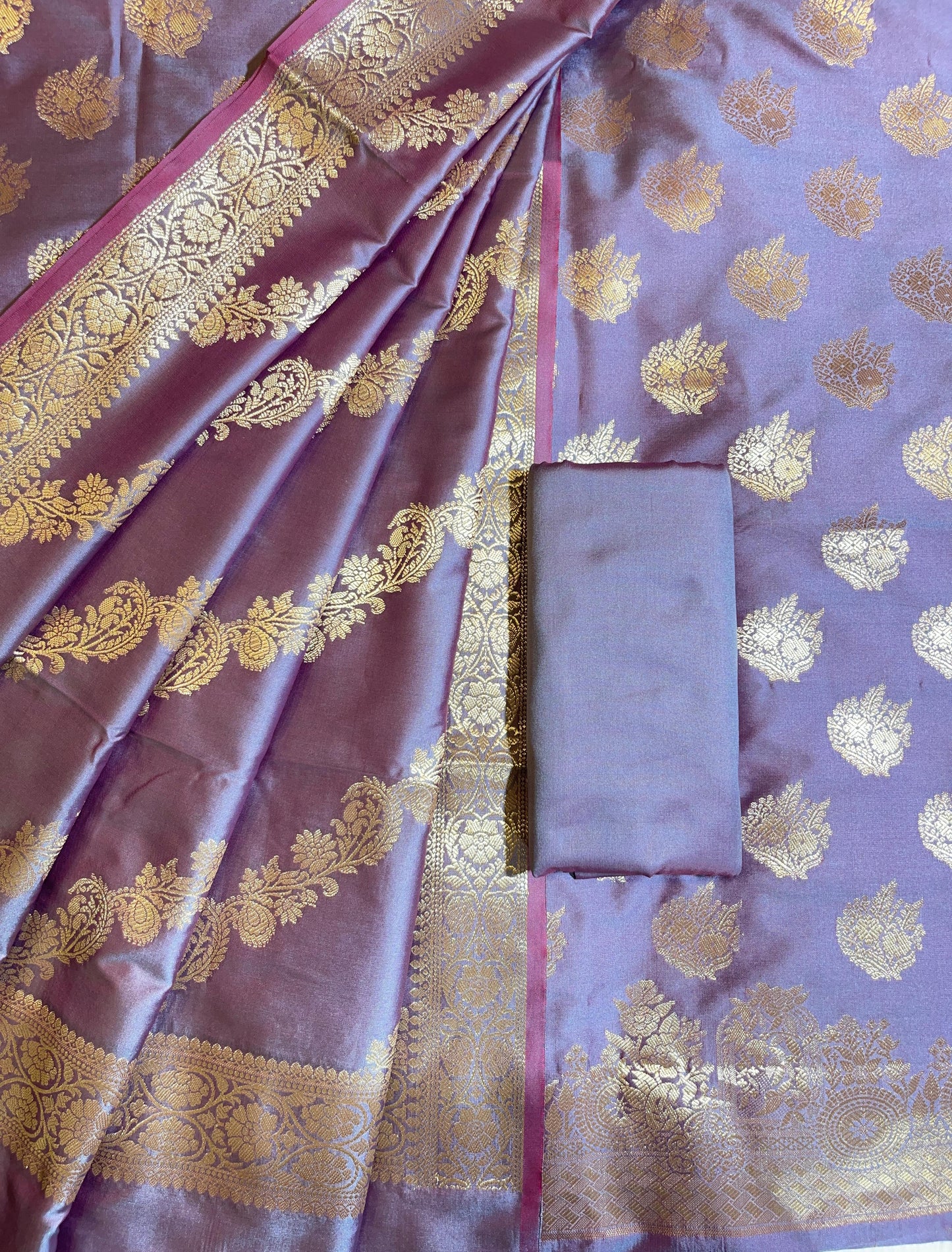 Grey Semi Katan Silk Banarasi 3 pcs Suit Set 750SHL_SK7