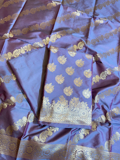 Grey Semi Katan Silk Banarasi 3 pcs Suit Set 750SHL_SK7