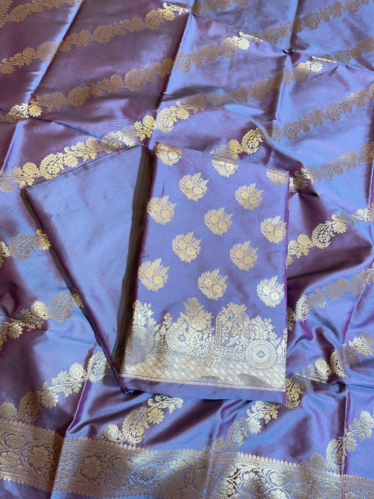 Grey Semi Katan Silk Banarasi 3 pcs Suit Set 750SHL_SK7