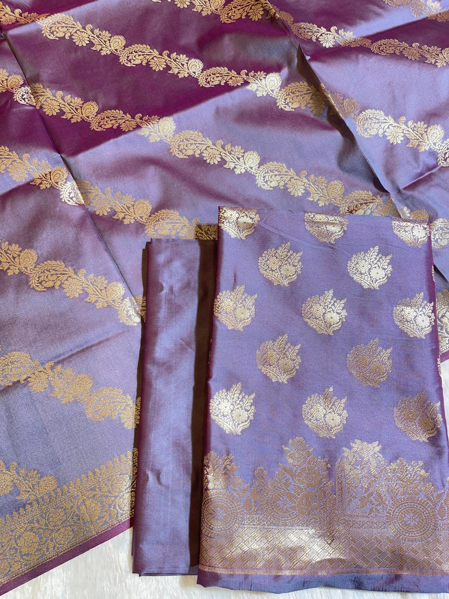 Grey Semi Katan Silk Banarasi 3 pcs Suit Set 750SHL_SK7