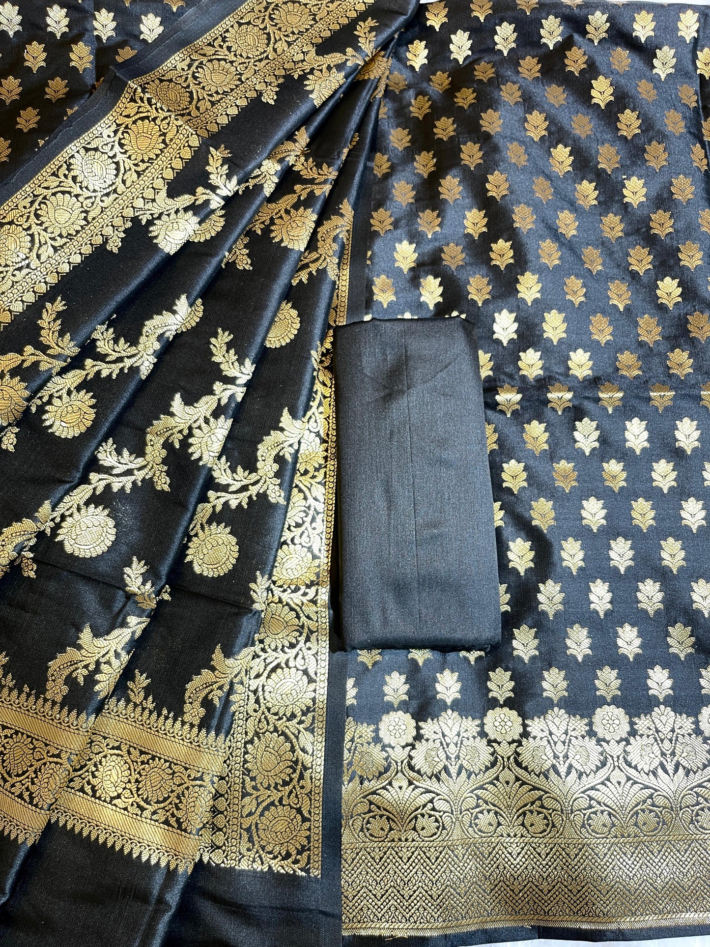 Black Semi Katan Silk Banarasi 3 pcs Suit Set 750SHL_SK8