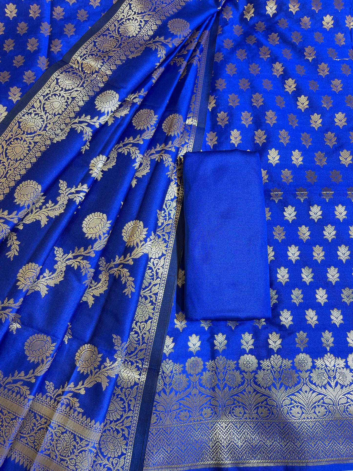 Blue Semi Katan Silk Banarasi 3 pcs Suit Set 750SHL_SK10