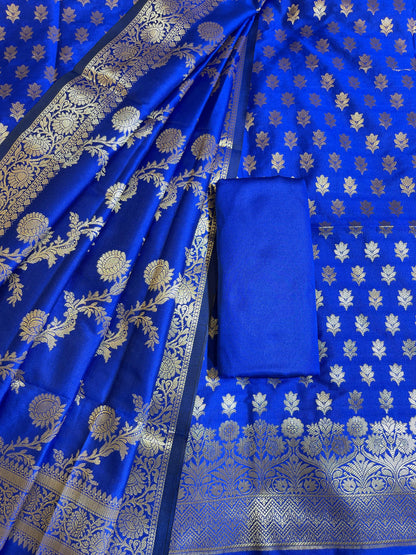 Blue Semi Katan Silk Banarasi 3 pcs Suit Set 750SHL_SK10