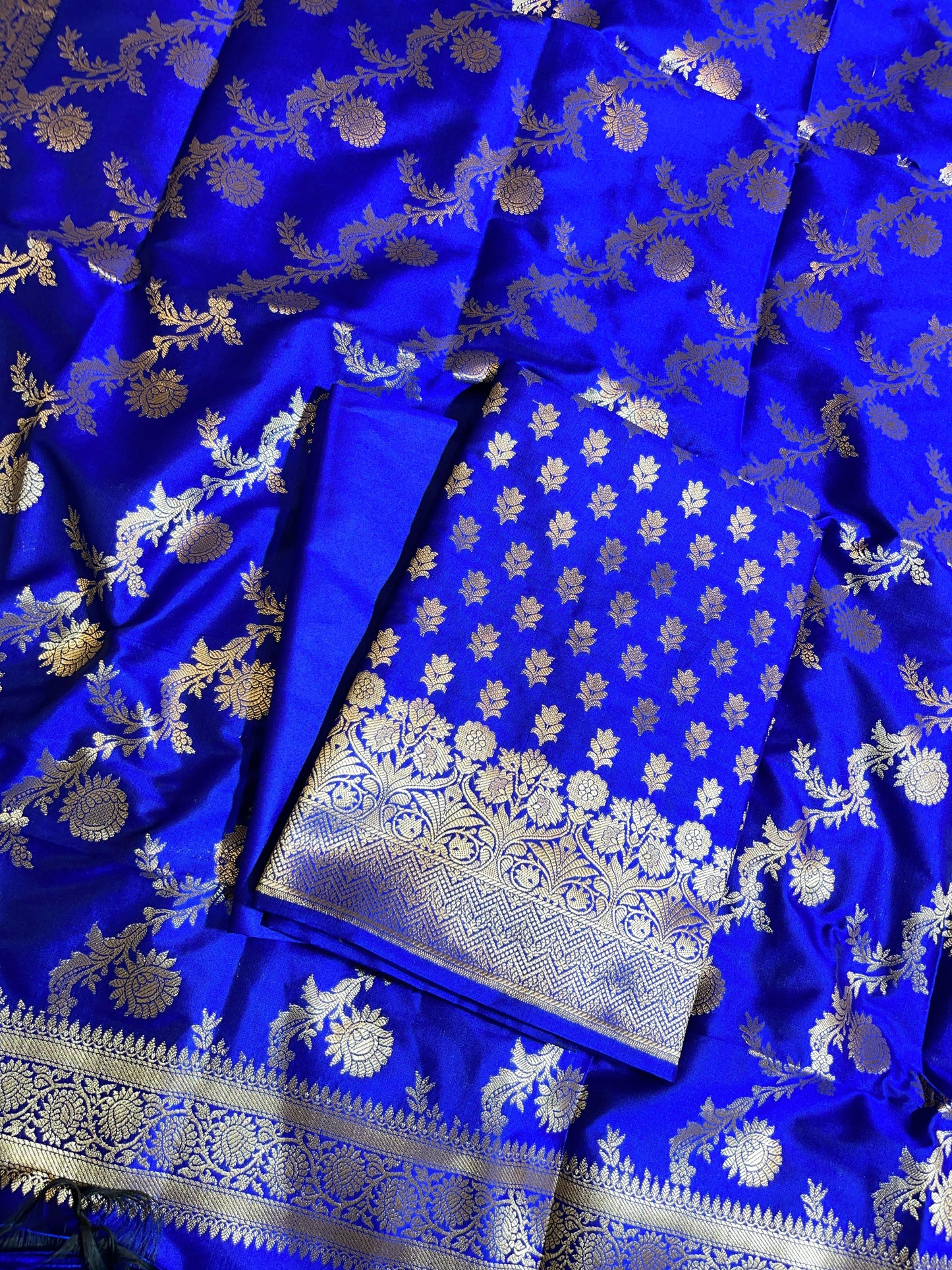 Blue Semi Katan Silk Banarasi 3 pcs Suit Set 750SHL_SK10