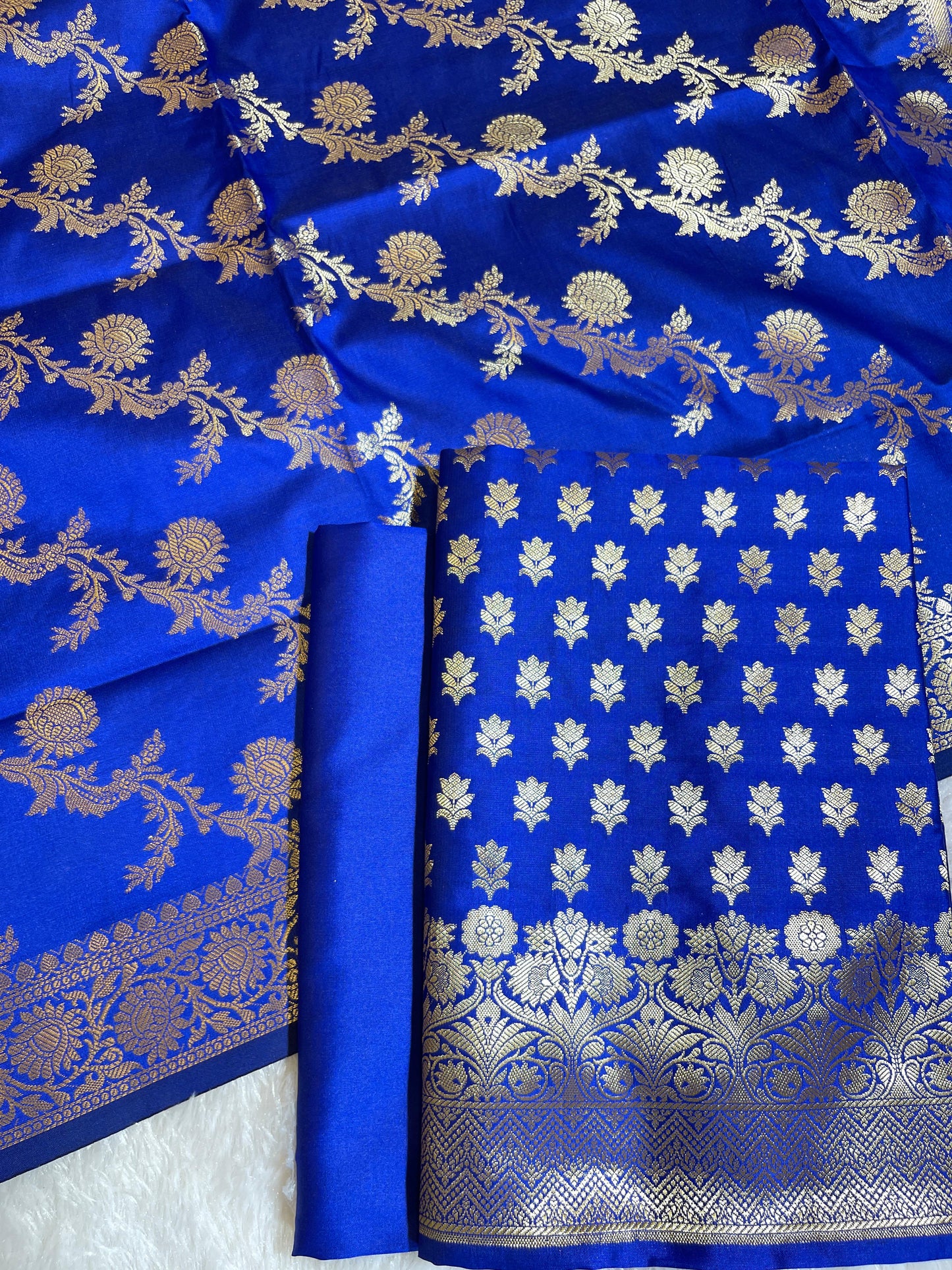 Blue Semi Katan Silk Banarasi 3 pcs Suit Set 750SHL_SK10
