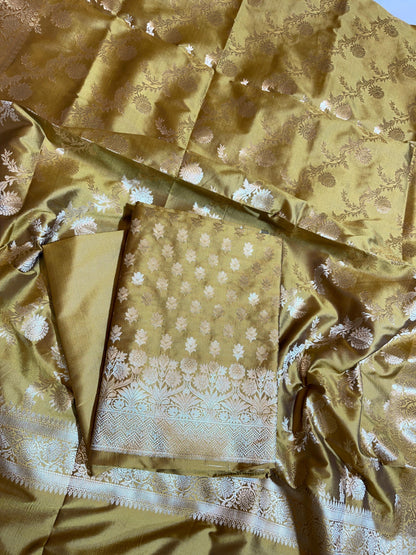Mustard Yellow Semi Katan Silk Banarasi 3 pcs Suit Set 750SHL_SK11