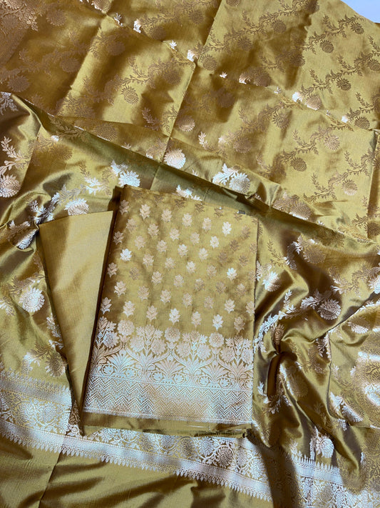 Mustard Yellow Semi Katan Silk Banarasi 3 pcs Suit Set 750SHL_SK11