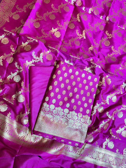 Magenta Semi Katan Silk Banarasi 3 pcs Suit Set 750SHL_SK12