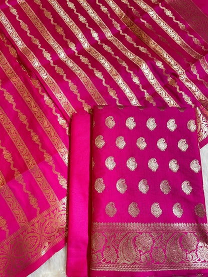 Pink Semi Katan Silk Banarasi 3 pcs Suit Set 750SHL_SK14