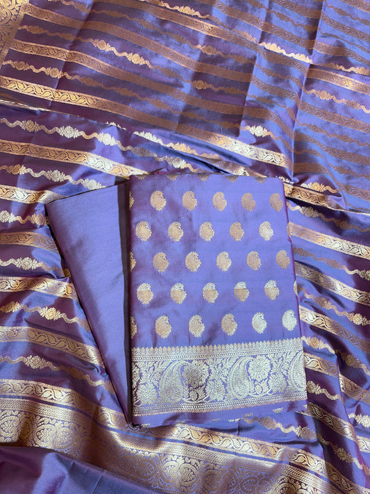 Grey Semi Katan Silk Banarasi 3 pcs Suit Set 750SHL_SK15