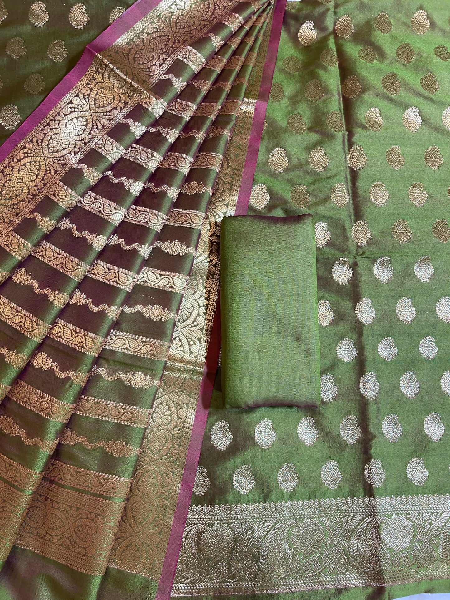 Mehndi Green Semi Katan Silk Banarasi 3 pcs Suit Set 750SHL_SK17