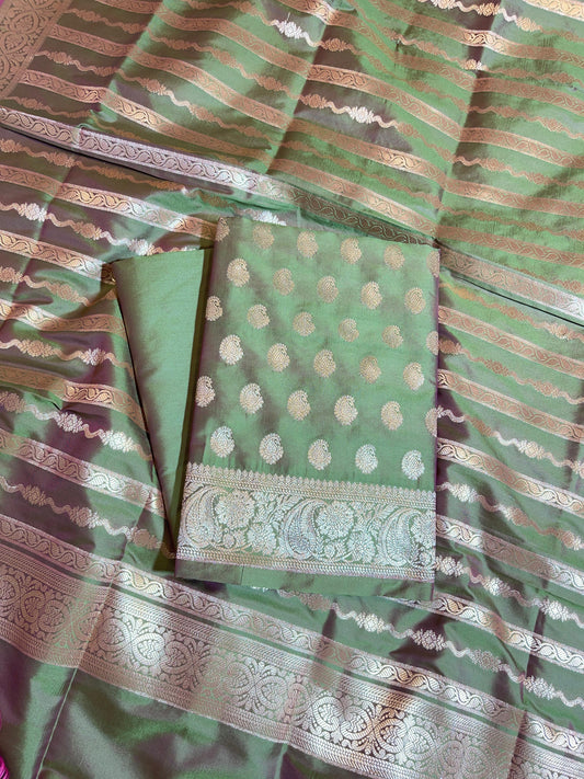 Mehndi Green Semi Katan Silk Banarasi 3 pcs Suit Set 750SHL_SK17