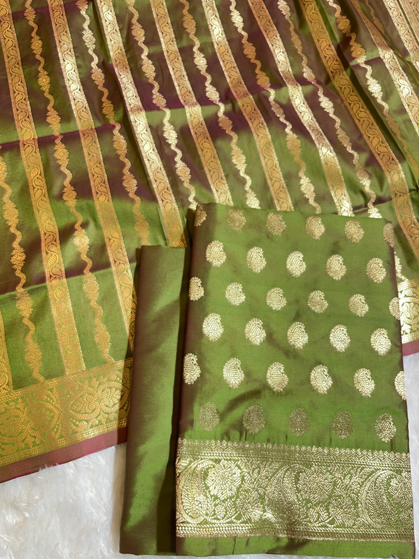 Mehndi Green Semi Katan Silk Banarasi 3 pcs Suit Set 750SHL_SK17