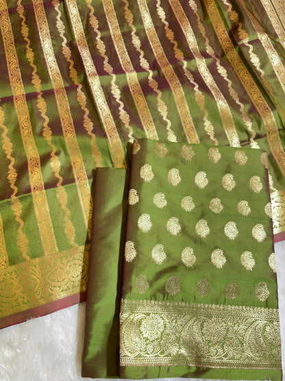 Mehndi Green Semi Katan Silk Banarasi 3 pcs Suit Set 750SHL_SK17