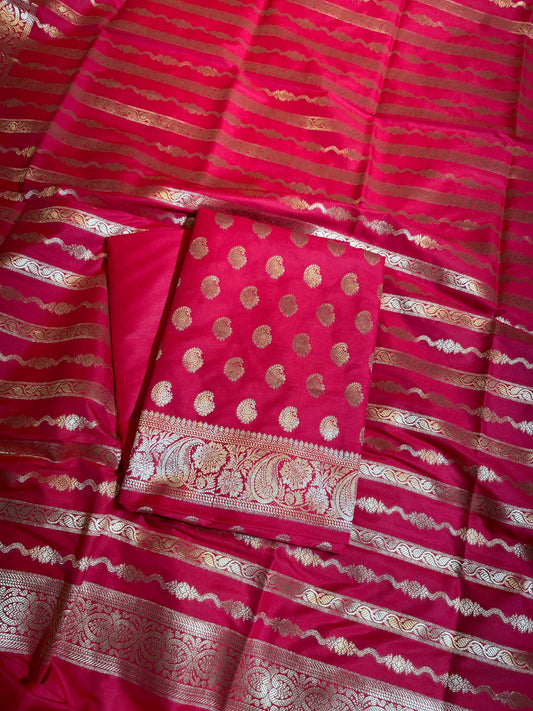 Red Semi Katan Silk Banarasi 3 pcs Suit Set 750SHL_SK18