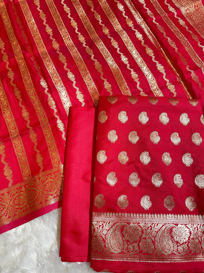 Red Semi Katan Silk Banarasi 3 pcs Suit Set 750SHL_SK18