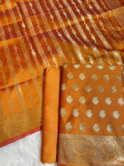 Mustard Yellow Semi Katan Silk Banarasi 3 pcs Suit Set 750SHL_SK19