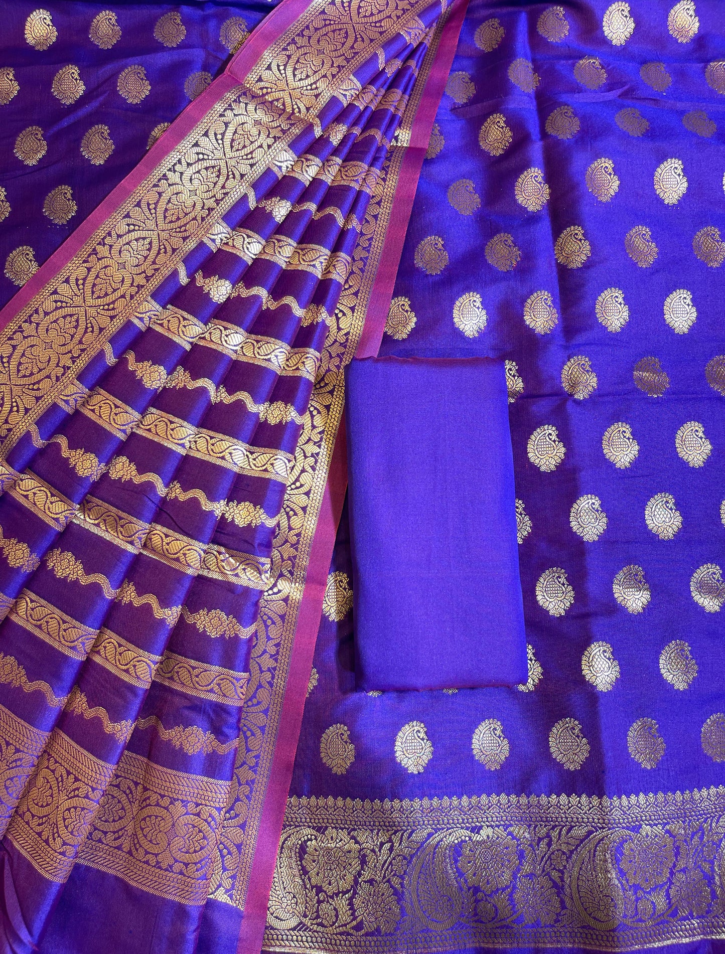 Blue Semi Katan Silk Banarasi 3 pcs Suit Set 750SHL_SK20