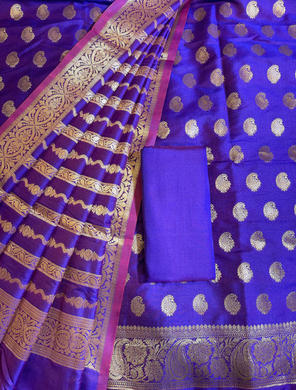 Blue Semi Katan Silk Banarasi 3 pcs Suit Set 750SHL_SK20