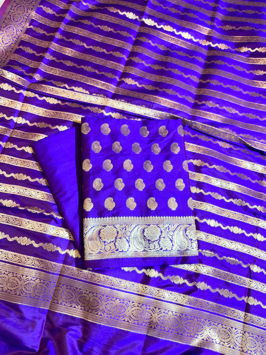 Blue Semi Katan Silk Banarasi 3 pcs Suit Set 750SHL_SK20