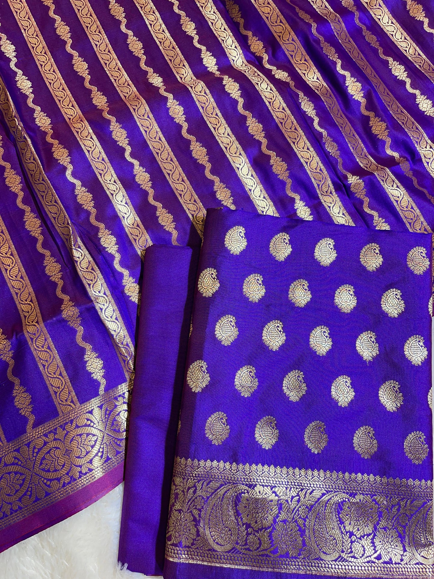 Blue Semi Katan Silk Banarasi 3 pcs Suit Set 750SHL_SK20
